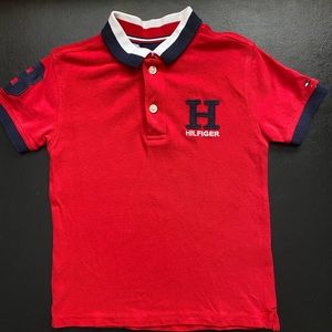 Pre-Owned Boys Tommy Hilfiger Red, White & Blue Color Blocked Polo Shirt size 4